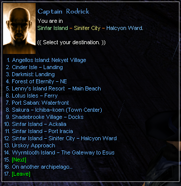 Captain Rodrick destination menu